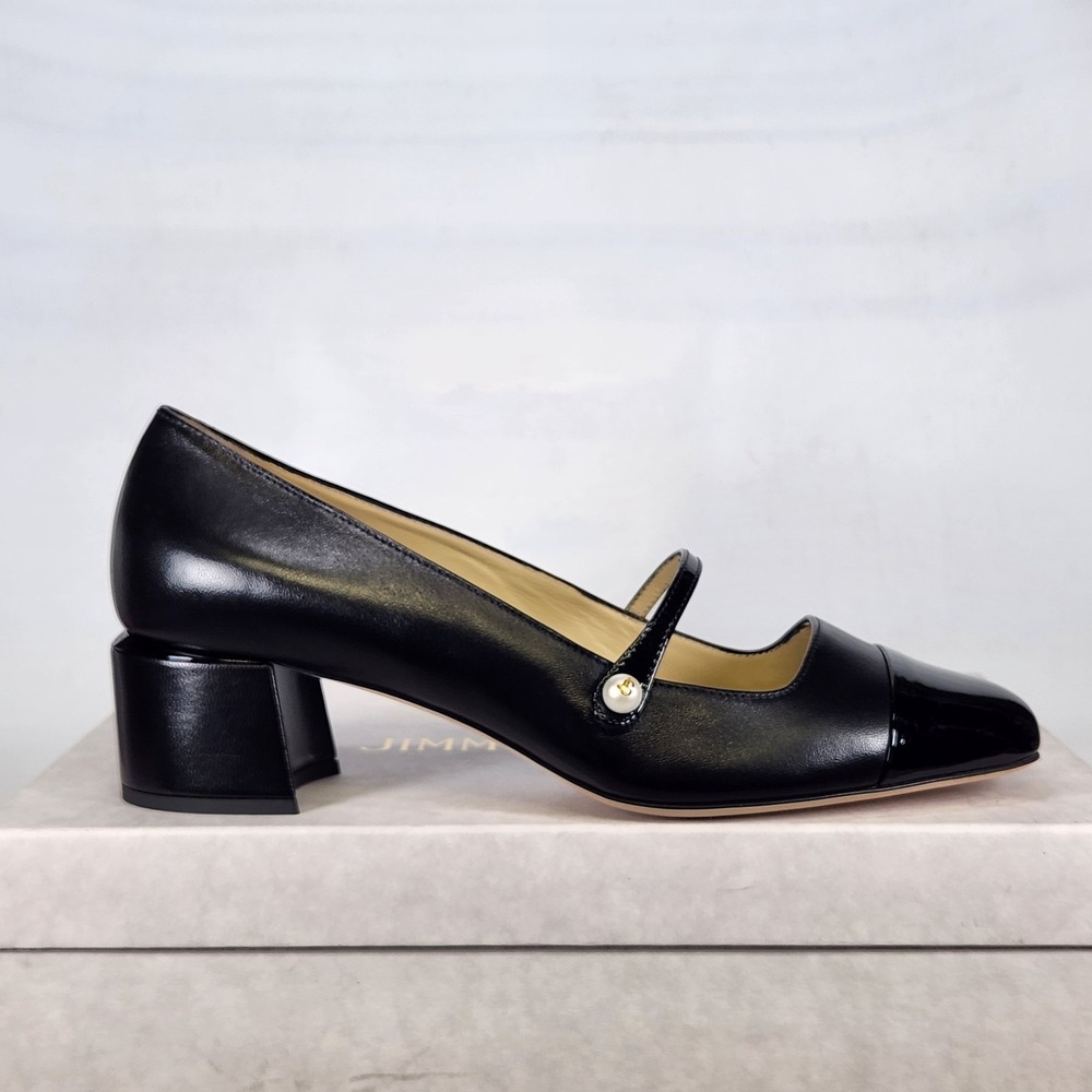 Jimmy Choo Elisa 45 Pumps Women Size 38.5 Black Patent Nappa Leather Mary Jane - Picture 1 of 9